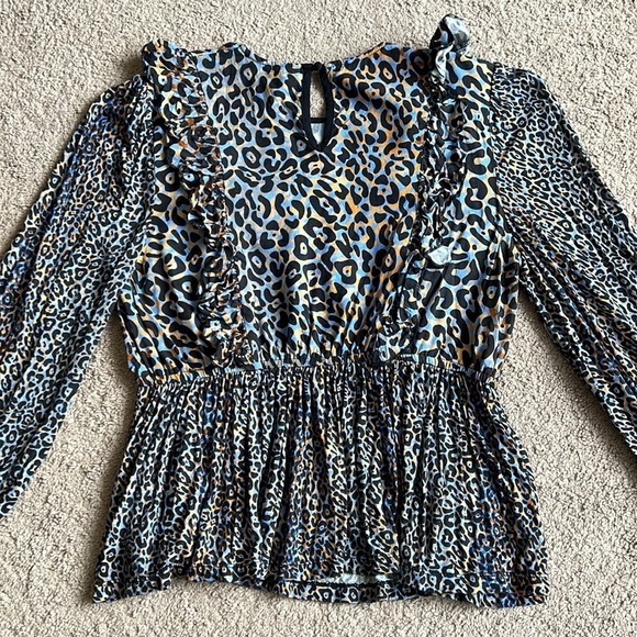 Anthropologie Bl^nk Moira Ruffled Peplum Leopard Print Top - Picture 6 of 10